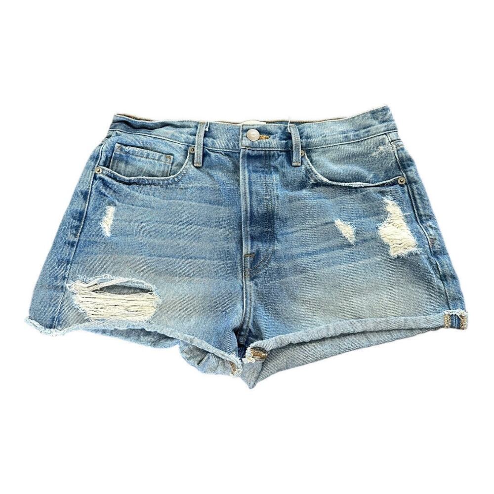 FRAME Le Original Short Rigid Denim Shorts Distressed High Rise Size 29